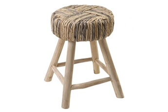 tabouret bas meubletmoi tabouret/table d'appoint artisanal en bois de teck et tressage - tresa