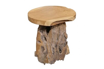 tabouret bas meubletmoi tabouret en bois de teck plateau rond et piètement racine - daphne 02