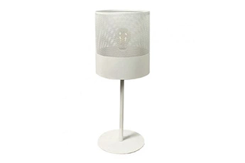 lampe à poser meubletmoi lampe de chevet blanc abat jour métal rond h.40 cm - theon 5161