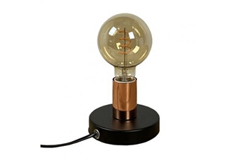 lampe à poser meubletmoi petite lampe à poser en métal noir et cuivré - rocky 4325