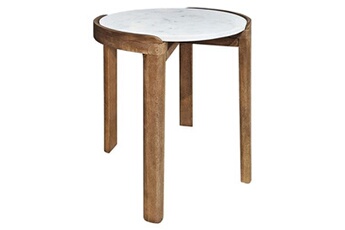 table d'appoint meubletmoi table d'appoint d.44 cm en bois de manguier et marbre blanc - maryl