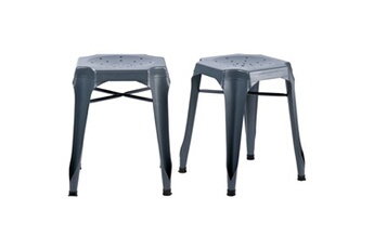 tabouret bas meubletmoi lot 2 tabourets métal gris avec perforations sur l'assise - metalica