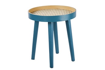table d'appoint meubletmoi table d'appoint ronde d. 40 cm en bois bleu avec cannage - pablo 0900