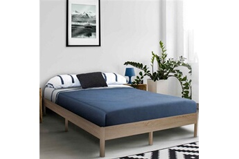 cadre de lit double yakuta avec sommier 140x190cm effet bois naturel