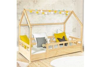 lit cabane enfant 80 x 160 cm neree bois avec sommier et barrières