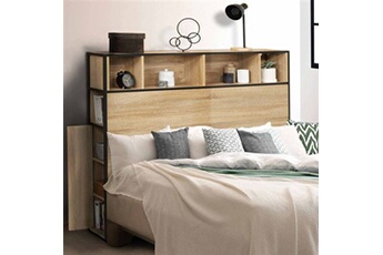 tête de lit id market tête de lit cleo 145 cm design industriel avec rangements bois et métal noir