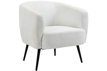 fauteuil de relaxation homcom fauteuil lounge design - piètement effilé incliné métal noir - revêtement effet laine bouclée blanc cassé
