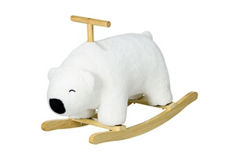 jouet à bascule homcom cheval à bascule jouet à bascule modèle ours polaire fonction sonore poignée bois peuplier peluche douce blanc