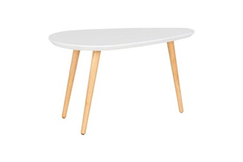 table basse altobuy beanny - table basse petit modèle forme ovale plateau mdf blanc pieds en hévéa naturel -