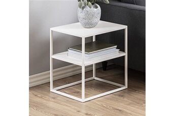 table de chevet maison et styles chevet double plateau 45x40x50,5 cm en métal blanc