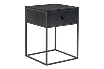 table d'appoint altobuy harald - bout de canapé 1 tiroir carré acier et plateau aspect bois noir -