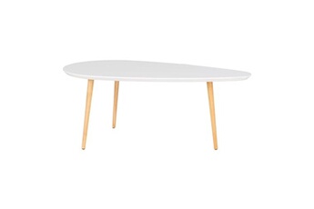 table basse altobuy beanny - table basse grand modèle forme ovale plateau mdf blanc pieds en hévéa naturel -