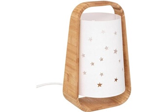 lampe à poser atmosphera for kids lampe en bambou et pvc à motifs étoiles - blanc/beige - h 26,5 x l 16,5 x p 14,5 cm