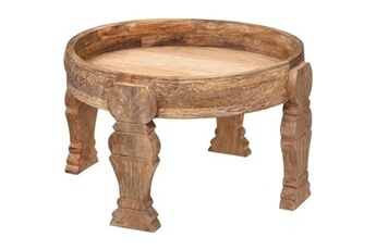 table d'appoint atmosphera table à café ronde en bois gypsy de style rustique - beige - d. 51 x h. 33,5 cm