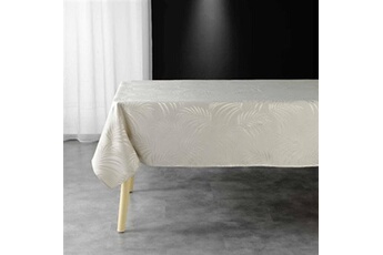 nappe de table douceur d'interieur nappe rectangle plumette à imprimés plumes en jacquard - beige - 140 x 240 cm