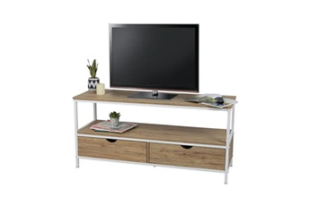 meubles tv maison et styles meuble tv 2 tiroirs 120x39x57 cm en bois et métal blanc - tetri