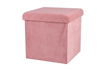 pouf urban living pouf coffre de rangement velours rose - 37.5x37.5x37.5cm
