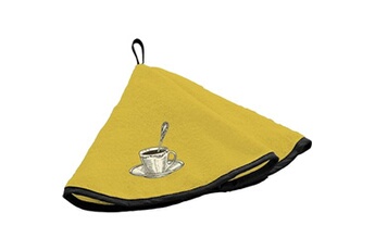 torchon douceur d'interieur essuie-main rond en éponge avec motif tasse brodée - jaune - d 60 cm