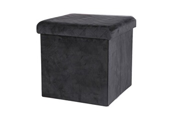 pouf urban living pouf coffre de rangement velours noir - 37.5x37.5x37.5cm