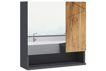 meuble de salle de bain kleankin armoire miroir de salle de bain - 2 portes, 2 étagères, niche - anthracite aspect bois