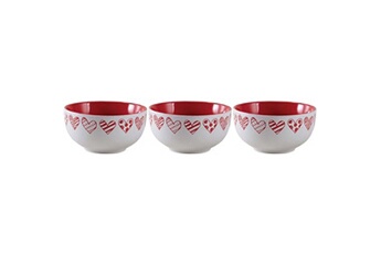 tasse et mugs aubry gaspard - bol en grès blanc avec coeur rouge (lot de 3)