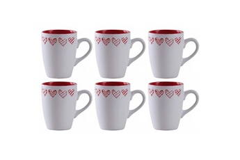 tasse et mugs aubry gaspard - tasse en grès blanc avec coeur rouge (lot de 6)