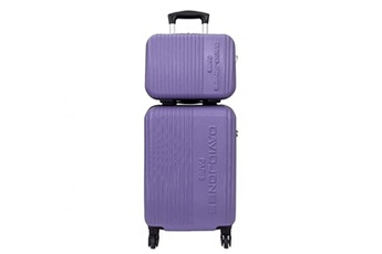 set de 3 valises david jones lot valise cabine + vanity abs violet
