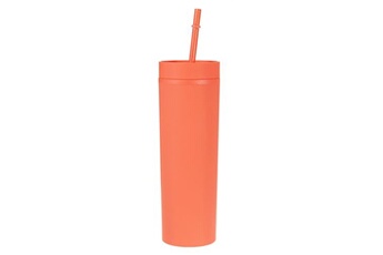 accessoires cocktail-apéritif uxcell gobelet skinny avec couvercles et pailles, acrylique pastel réutilisable, 16 oz - orange mat