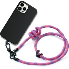 Coque Cordon pour iPhone 13 Pro Max - Silicone Noir Antichoc avec Cordon Détachable Rose -