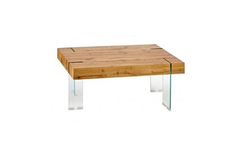 table basse rectangulaire plateau bois et pieds en verre -120x60x42cm