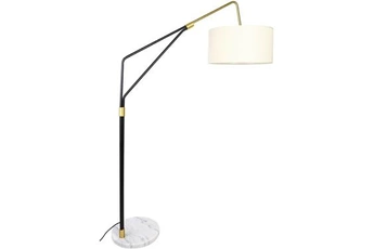 lampadaire vente-unique.com lampadaire en métal, lin et marbre - l. 122 x h. 180 cm - blanc, noir et doré- masdar