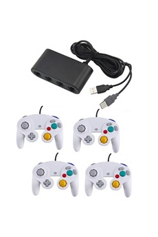 Connectique et chargeur console Straße Game Adaptateur manette Gamecube sur Nintendo Wii U, Switch et PC + 4 manette Game cube Blanc