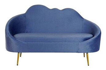 canapé de salon en polyester bleu et métal doré - longueur 155 x profondeur 75 x hauteur 92 cm --