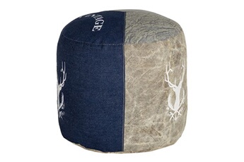 tabouret bas womo design womo-design pouf rond jacksonville naturel/bleu ø35x43cm toile/jean rembourrage en coton