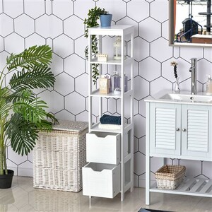 Armoire De Salle De Bain étroite Kleankin - Rangement Mince Avec Tiroir Et étagères Réglables, Blanc, 40x30x164 Cm