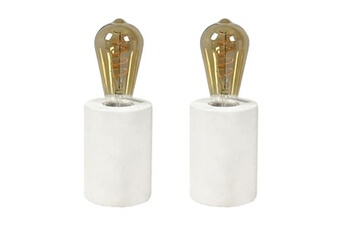 lampe à poser meubletmoi lot de 2 lampes de chevet en béton blanc h. 12 cm - calo 4969