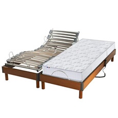 Lit Electrique Matelas Latex 5 Zones + Sommier Electrique 2x80x200 Reglage Fermete Lombaire