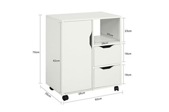 table basse sobuy fbt105-w support imprimante roulant organiseur bureau mobile caisson avec tiroirs et