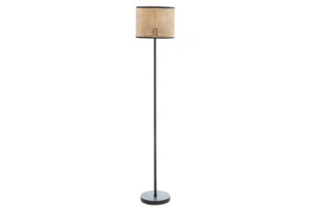 lampadaire vente-unique lampadaire cannage style ethnique neirobi - fer et rotin - h.145 cm - noir et naturel