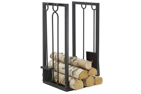Porte-bûches AUBRY GASPARD - Porte-bûches + 4 accessoires de cheminée en métal noir