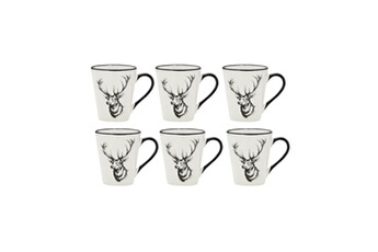 tasse et mugs aubry gaspard - vaisselle cerf en porcelaine blanche et noire (lot de 6) tasse
