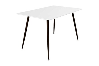 table à manger venture home - table de repas en mdf et acier 120 x 80 cm polar blanc avec pieds noirs