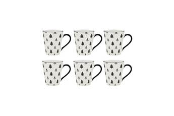 tasse et mugs aubry gaspard - vaisselle sapin en porcelaine noires et blanches (lot de 6) tasse