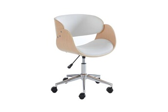 chaise vente-unique chaise de bureau jelsa - hauteur ajustable - simili et métal chromé - chêne et blanc
