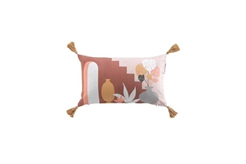 sommier douceur d'interieur coussin déhoussable en coton avec pompons et motif abstrait terralina - multicolore - 30 x 50 cm
