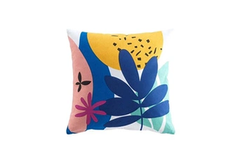 sommier douceur d'interieur coussin déhoussable en coton avec motifs végétaux papaye - multicolore - 45 x 45 cm