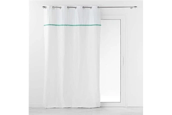 sommier douceur d'interieur rideau à 8 oeillets alizée avec franges en coton - blanc et vert -140 x 240 cm