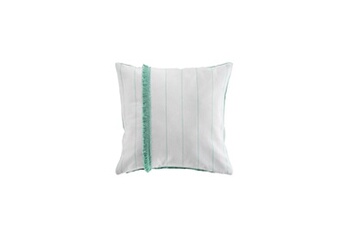coussin déhoussable en coton tissé à rayures avec frange alizee - blanc et vert menthe - 40 x 40 cm