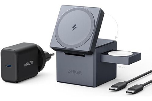 Connectique et chargeurs pour tablette Anker Chargeur sans fil pliable  Charge rapide 15 W, cube 3 en 1 compatible avec MagSafe