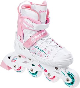 RAVEN Rollers réglables, Blanc/Rose, 37-40(23,5cm-26cm RAVEN Rollers réglables, Blanc/Rose, 37-40(23,5cm-26cm